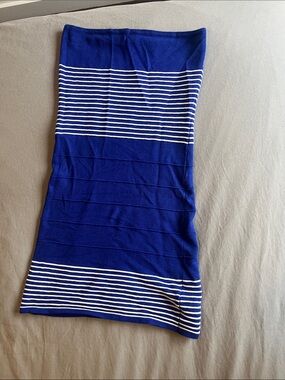 Blue and White Striped Knit Mini Dress